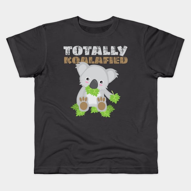 Totally Koalafied cute koala eating leaf design Kids T-Shirt by Uncle Fred Design
